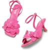DREAM PAIRS Women’s Flower Wedding Heels Cute Square Toe Slingback Low Kitten Heels Sandals with Ankle Strap(Hot Pink-pu)