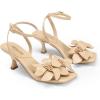 DREAM PAIRS Women’s Flower Wedding Heels Cute Square Toe Slingback Low Kitten Heels Sandals with Ankle Strap(Nude-pu)