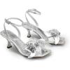 DREAM PAIRS Women’s Flower Wedding Heels Cute Square Toe Slingback Low Kitten Heels Sandals with Ankle Strap(Silver-pu)