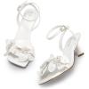 DREAM PAIRS Women’s Flower Wedding Heels Cute Square Toe Slingback Low Kitten Heels Sandals with Ankle Strap(White-pu)