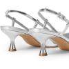 DREAM PAIRS Women’s Slingback Kitten Heels Closed Pointed Toe Low Stiletto Heels Dress Bridal Party Wedding Pumps Shoes(Silver)
