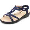 DREAM PAIRS Women’s Comfort Dressy Rhinestone Summer Beach Sandals Slip-on Flat Walking Orthopedic Sandals with Elastica Back Strap(Navy)