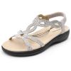 DREAM PAIRS Women’s Comfort Dressy Rhinestone Summer Beach Sandals Slip-on Flat Walking Orthopedic Sandals with Elastica Back Strap(Silver)