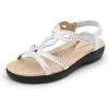 DREAM PAIRS Women’s Comfort Dressy Rhinestone Summer Beach Sandals Slip-on Flat Walking Orthopedic Sandals with Elastica Back Strap(White)