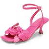 DREAM PAIRS Women’s Flower Wedding Heels Cute Square Toe Slingback Low Kitten Heels Sandals with Ankle Strap(Hot Pink-pu)