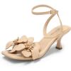 DREAM PAIRS Women’s Flower Wedding Heels Cute Square Toe Slingback Low Kitten Heels Sandals with Ankle Strap(Nude-pu)