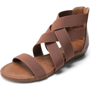 DREAM PAIRS Women’s Elastic Ankle Strap Low Wedges Sandals(Dark Brown-elastic)