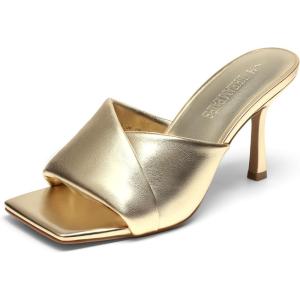 DREAM PAIRS Women’s High Stilettos Heels Mules Open Square Toe Slip On Comfort Sexy Dress Pumps Sandals Fashion Casual Prom Dress Shoes(Light Gold)