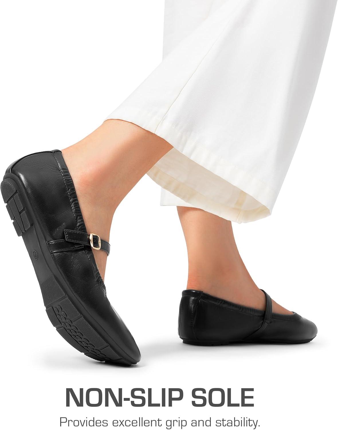 image:imageDREAM PAIRS Womens Ballet Flats Foldable Square Toe Mary Jane Flats Comfortable Slip On Dress Shoes Business Casual Work Mary Jane ShoesBlack