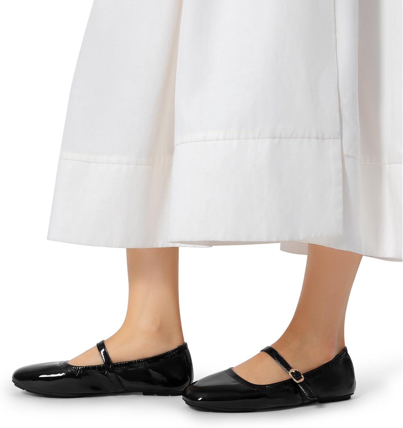 image:imageDREAM PAIRS Womens Ballet Flats Foldable Square Toe Mary Jane Flats Comfortable Slip On Dress Shoes Business Casual Work Mary Jane ShoesBlackpat