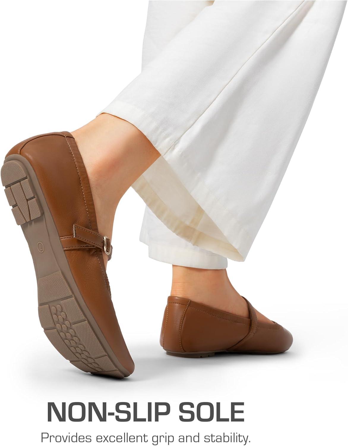 image:imageDREAM PAIRS Womens Ballet Flats Foldable Square Toe Mary Jane Flats Comfortable Slip On Dress Shoes Business Casual Work Mary Jane ShoesBrown