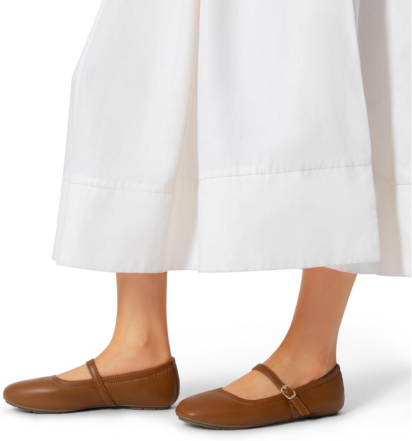 image:imageDREAM PAIRS Womens Ballet Flats Foldable Square Toe Mary Jane Flats Comfortable Slip On Dress Shoes Business Casual Work Mary Jane ShoesBrown