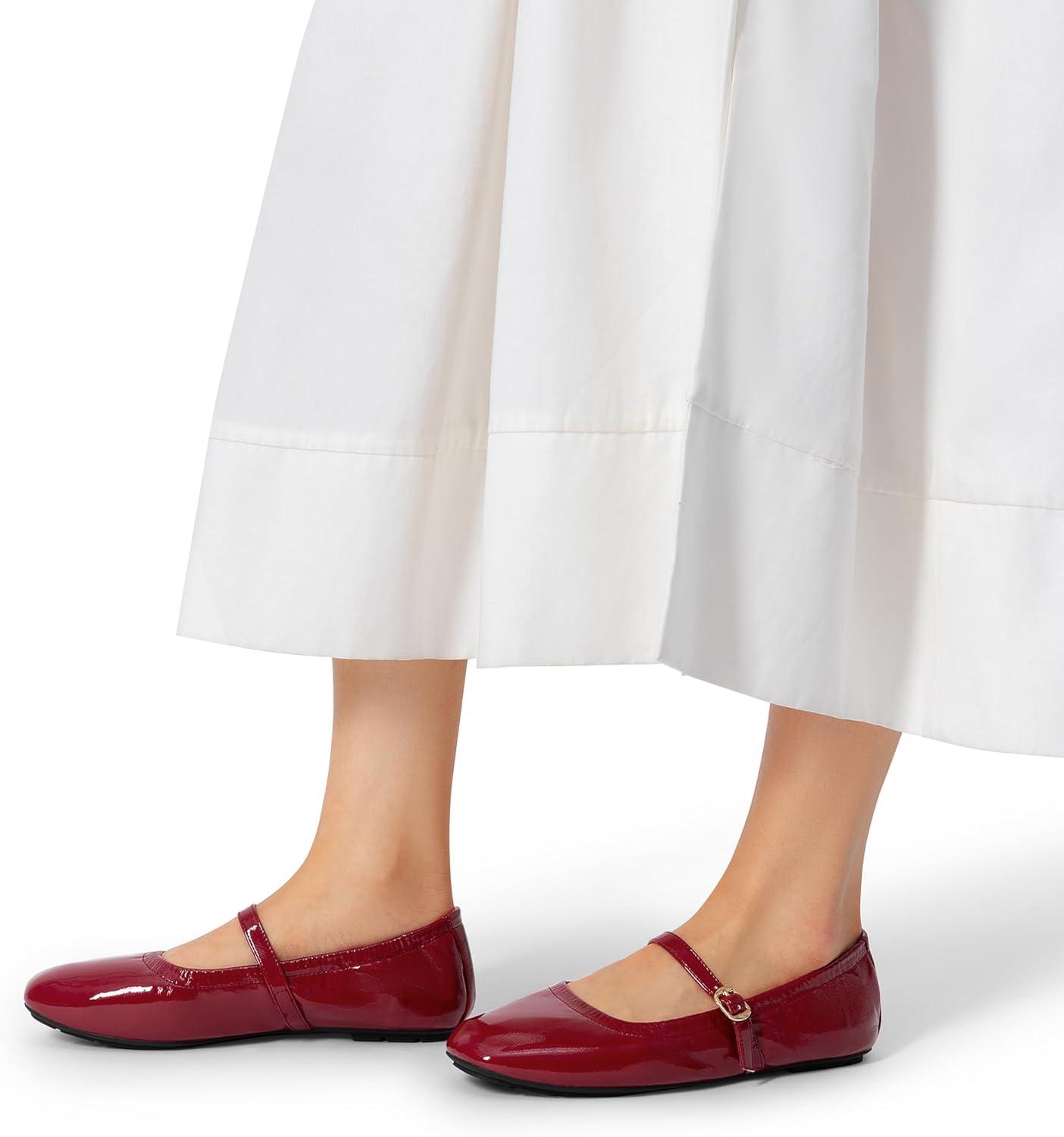 image:imageDREAM PAIRS Womens Ballet Flats Foldable Square Toe Mary Jane Flats Comfortable Slip On Dress Shoes Business Casual Work Mary Jane ShoesRed