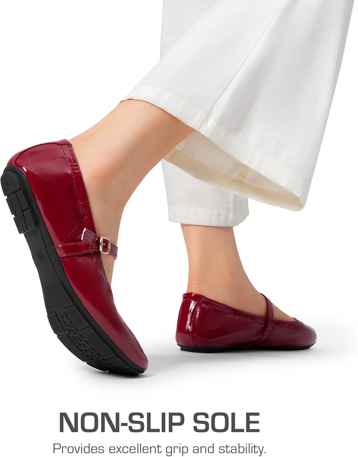 image:imageDREAM PAIRS Womens Ballet Flats Foldable Square Toe Mary Jane Flats Comfortable Slip On Dress Shoes Business Casual Work Mary Jane ShoesRed