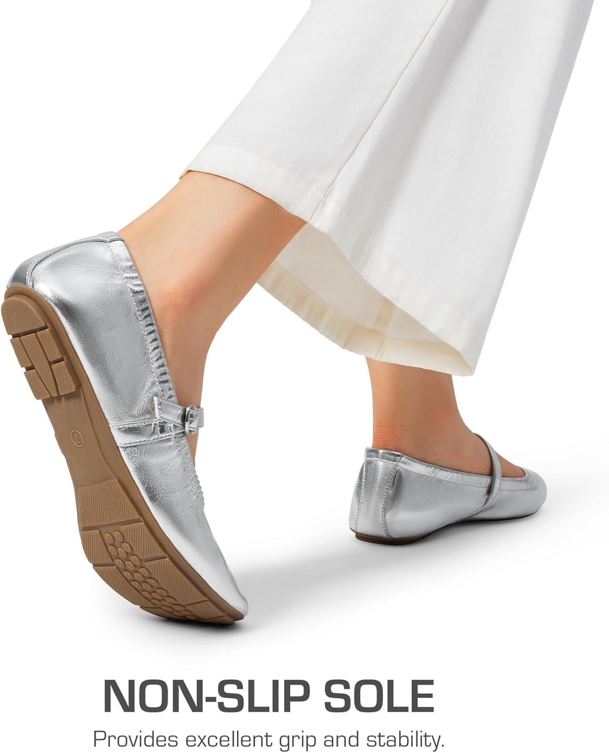 image:imageDREAM PAIRS Womens Ballet Flats Foldable Square Toe Mary Jane Flats Comfortable Slip On Dress Shoes Business Casual Work Mary Jane ShoesSilver