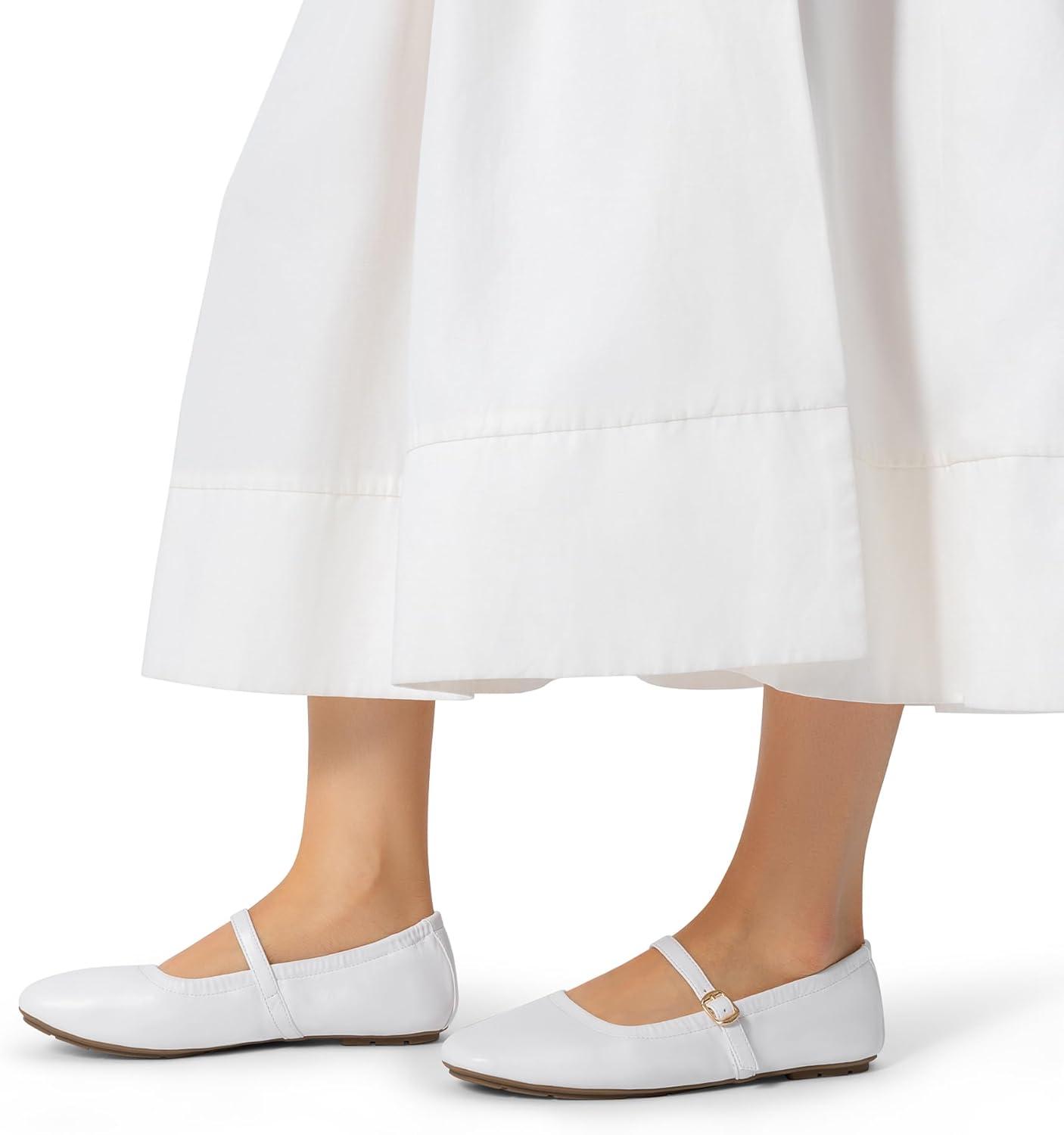 image:imageDREAM PAIRS Womens Ballet Flats Foldable Square Toe Mary Jane Flats Comfortable Slip On Dress Shoes Business Casual Work Mary Jane ShoesWhite