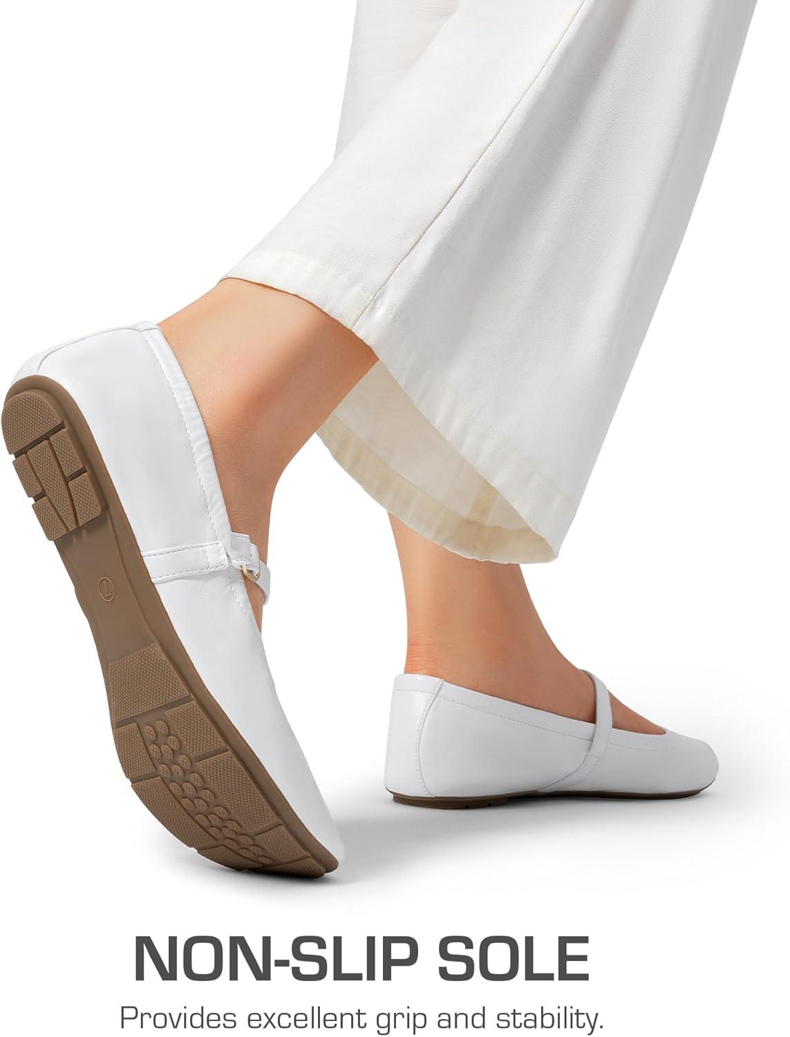 image:imageDREAM PAIRS Womens Ballet Flats Foldable Square Toe Mary Jane Flats Comfortable Slip On Dress Shoes Business Casual Work Mary Jane ShoesWhite