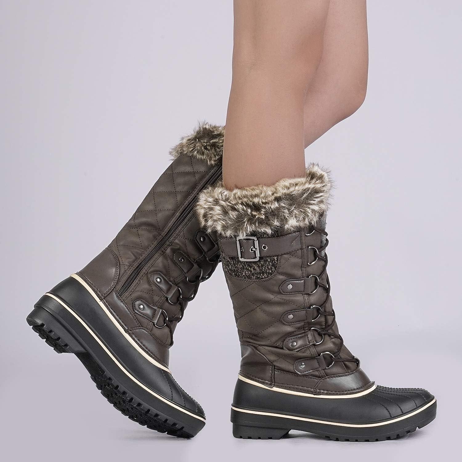 image:imageDREAM PAIRS Womens DP Warm Faux Fur Lined Mid Calf Winter Snow BootsBrown