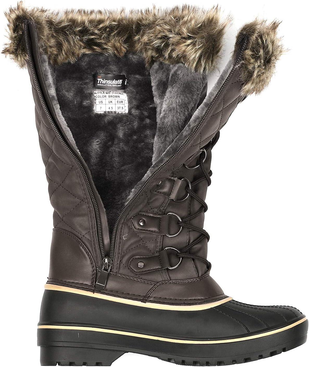 image:imageDREAM PAIRS Womens DP Warm Faux Fur Lined Mid Calf Winter Snow BootsBrown