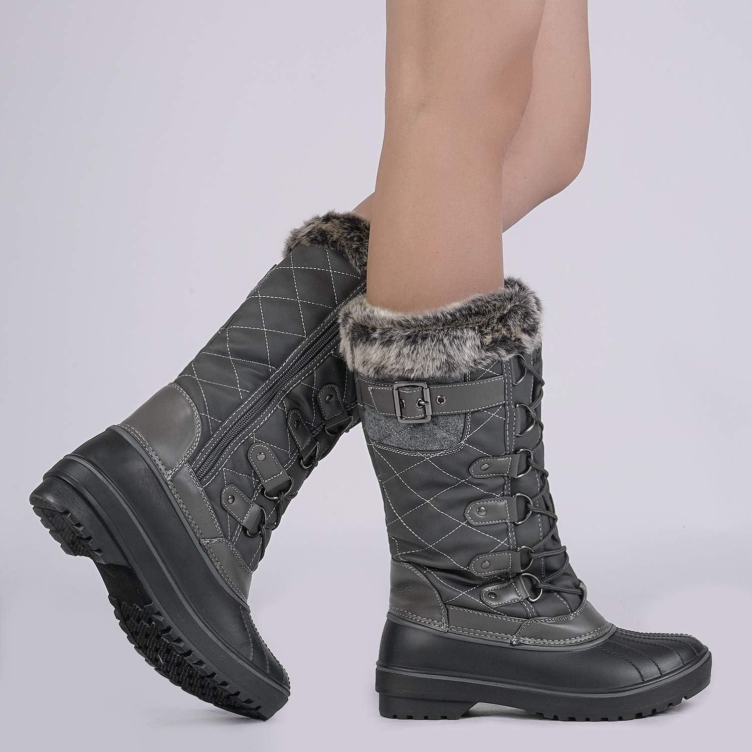 image:imageDREAM PAIRS Womens DP Warm Faux Fur Lined Mid Calf Winter Snow BootsGrey