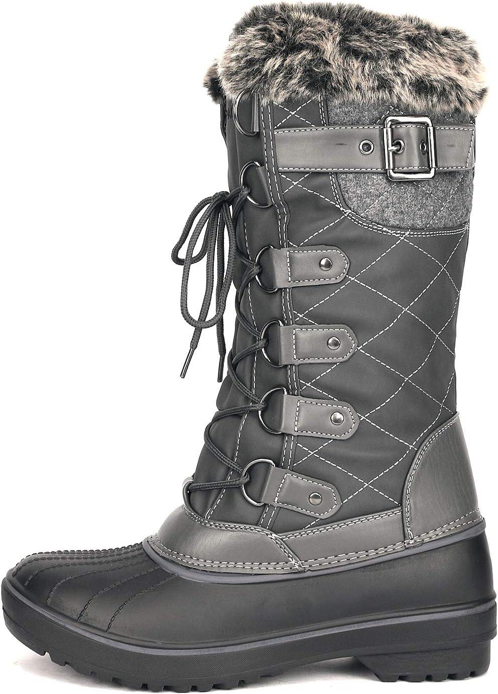 image:imageDREAM PAIRS Womens DP Warm Faux Fur Lined Mid Calf Winter Snow BootsGrey