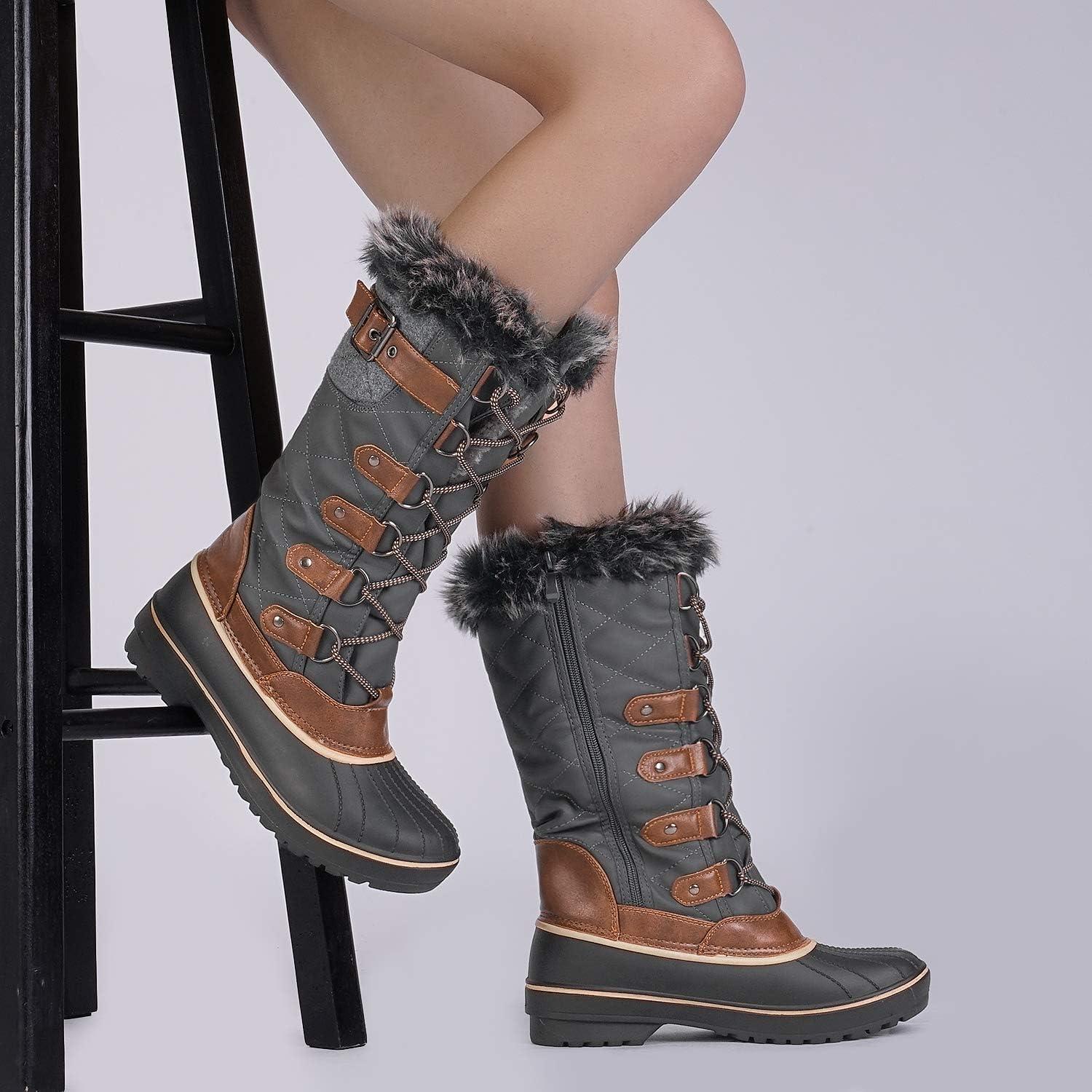 image:imageDREAM PAIRS Womens DP Warm Faux Fur Lined Mid Calf Winter Snow BootsKhaki