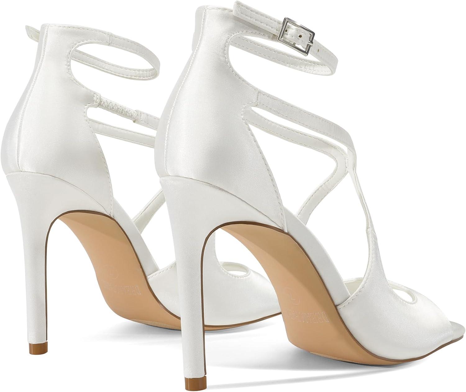 image:imageDREAM PAIRS Womens High Heels Sexy Cross Square Open Toe Strappy Dressy Sexy Stylish Stilettos Heels SandalsWhitesatin