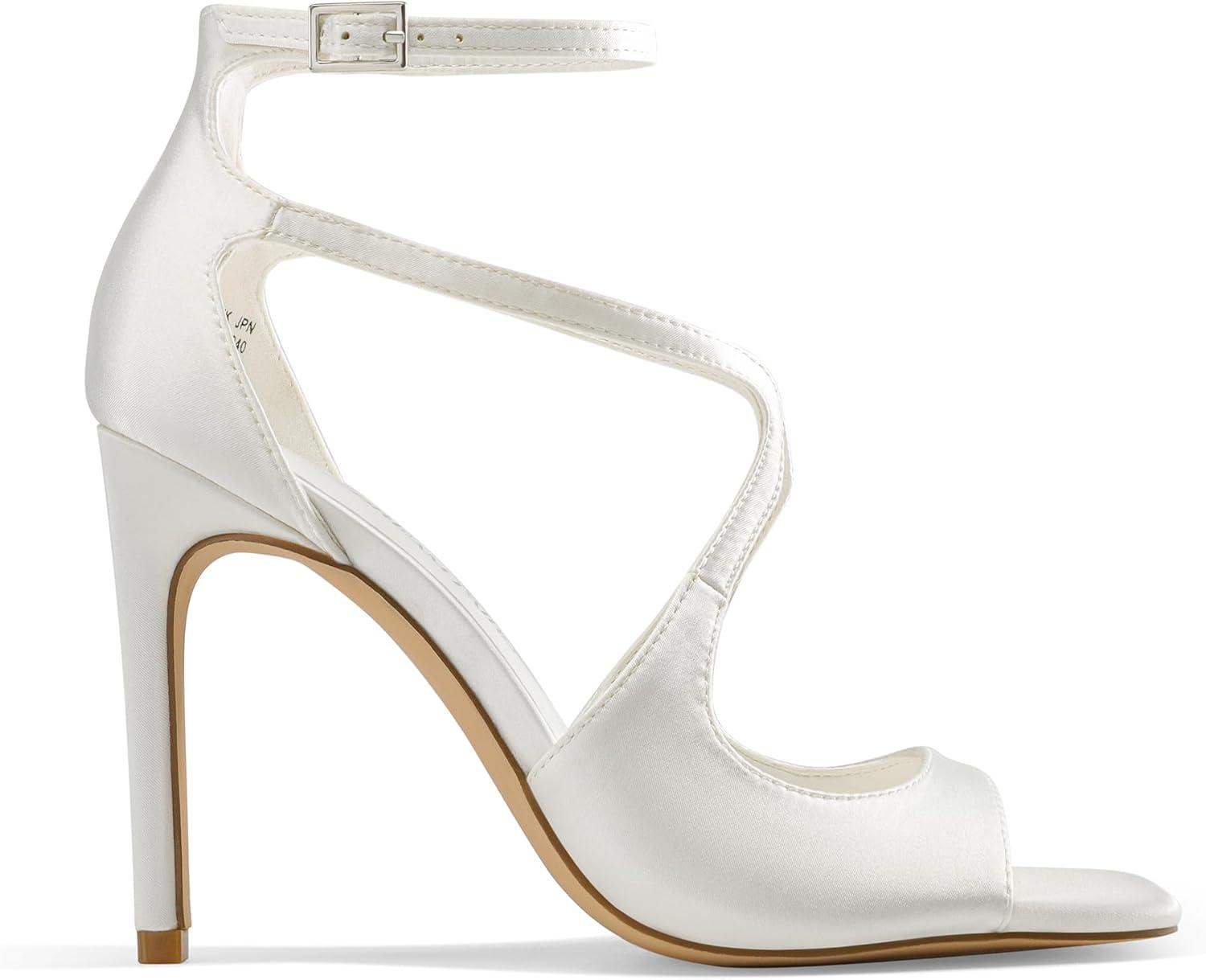 image:imageDREAM PAIRS Womens High Heels Sexy Cross Square Open Toe Strappy Dressy Sexy Stylish Stilettos Heels SandalsWhitesatin