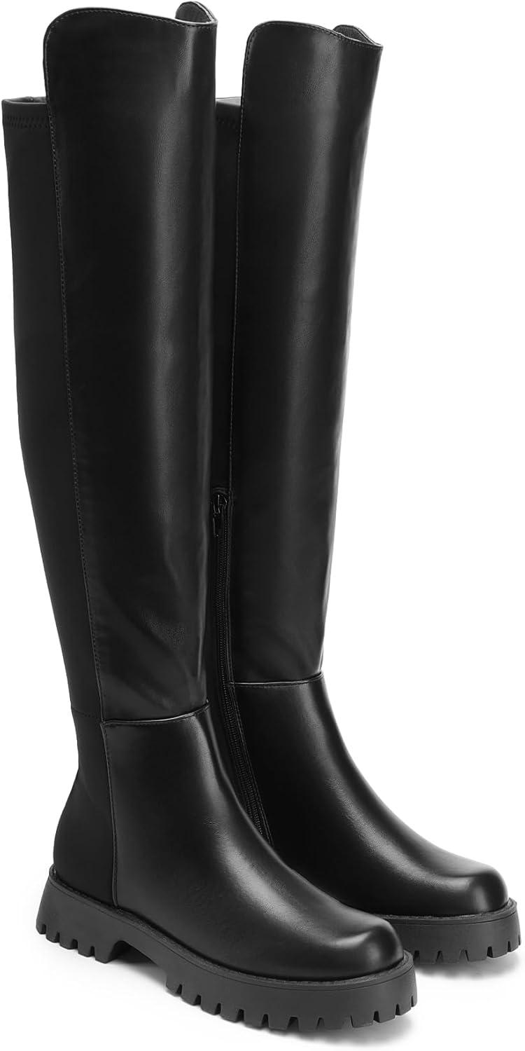 image:imageDREAM PAIRS Womens Knee High Boots Platform Chunky Heel Thigh High Fashion Over The Knee Boots SDOB2407WBlack