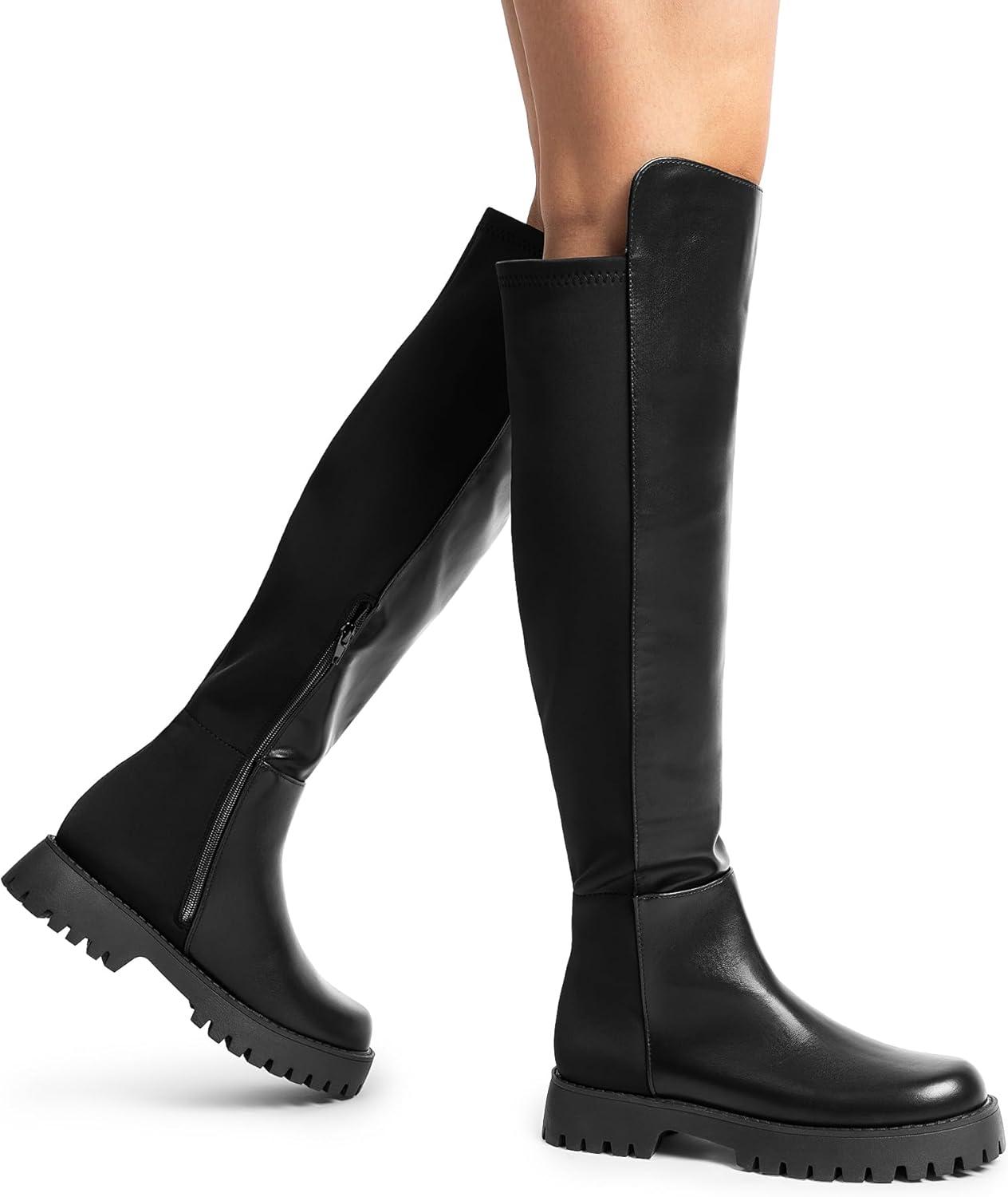 image:imageDREAM PAIRS Womens Knee High Boots Platform Chunky Heel Thigh High Fashion Over The Knee Boots SDOB2407WBlack