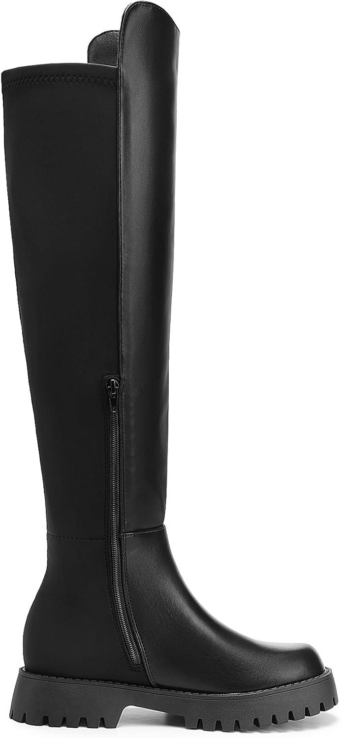 image:imageDREAM PAIRS Womens Knee High Boots Platform Chunky Heel Thigh High Fashion Over The Knee Boots SDOB2407WBlack