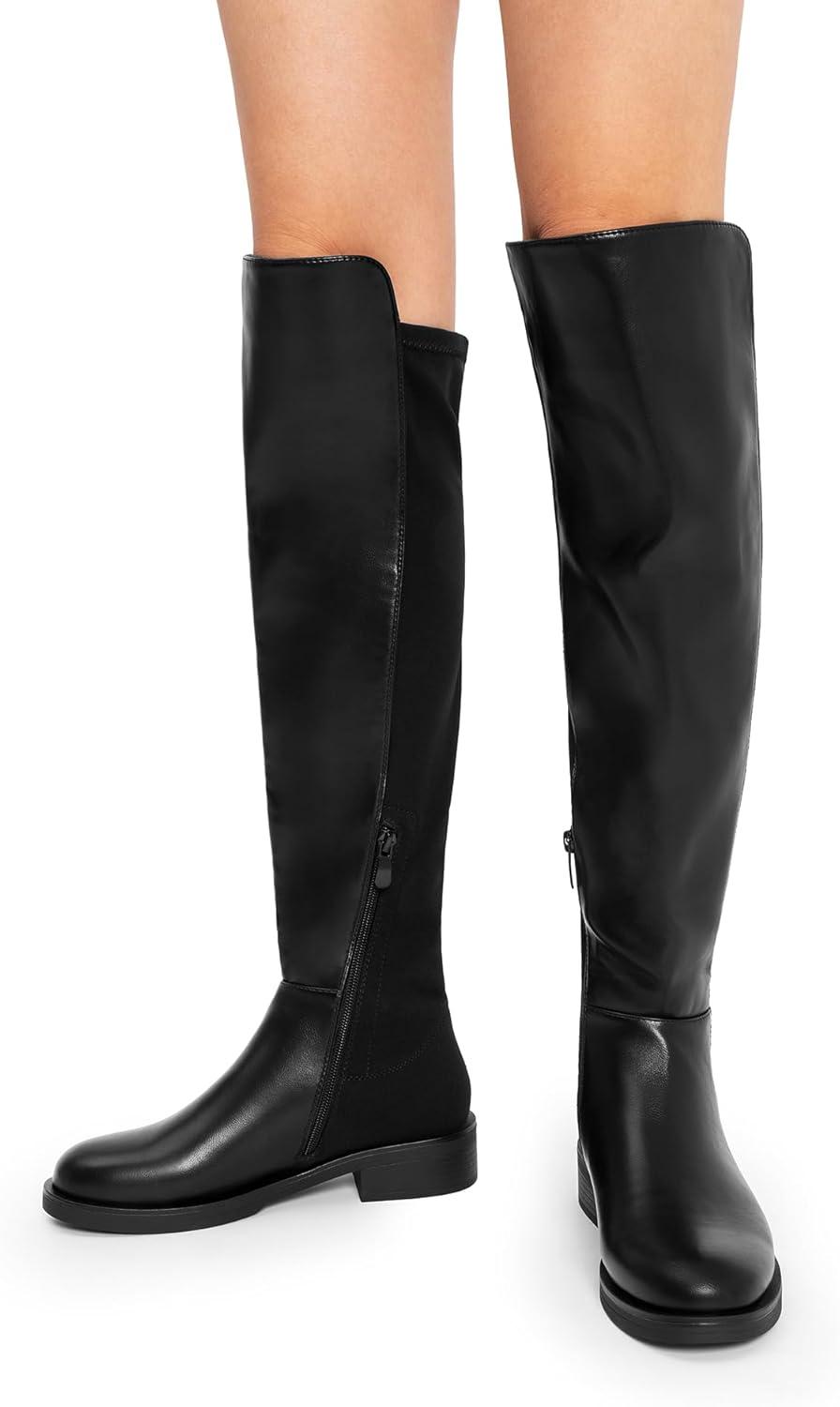 image:imageDREAM PAIRS Womens Knee High Boots Platform Chunky Heel Thigh High Fashion Over The Knee Boots SDOB2407WBlackpu