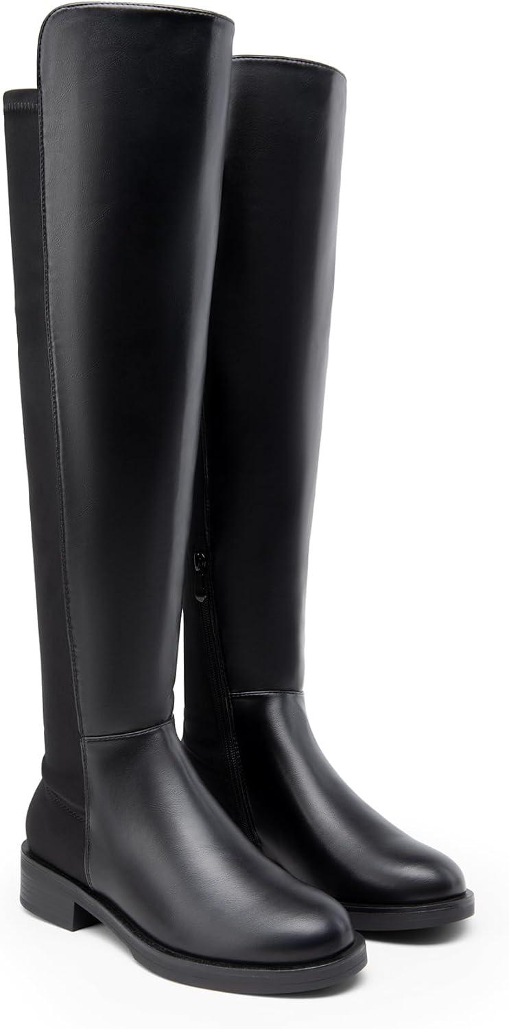 image:imageDREAM PAIRS Womens Knee High Boots Platform Chunky Heel Thigh High Fashion Over The Knee Boots SDOB2407WBlackpu