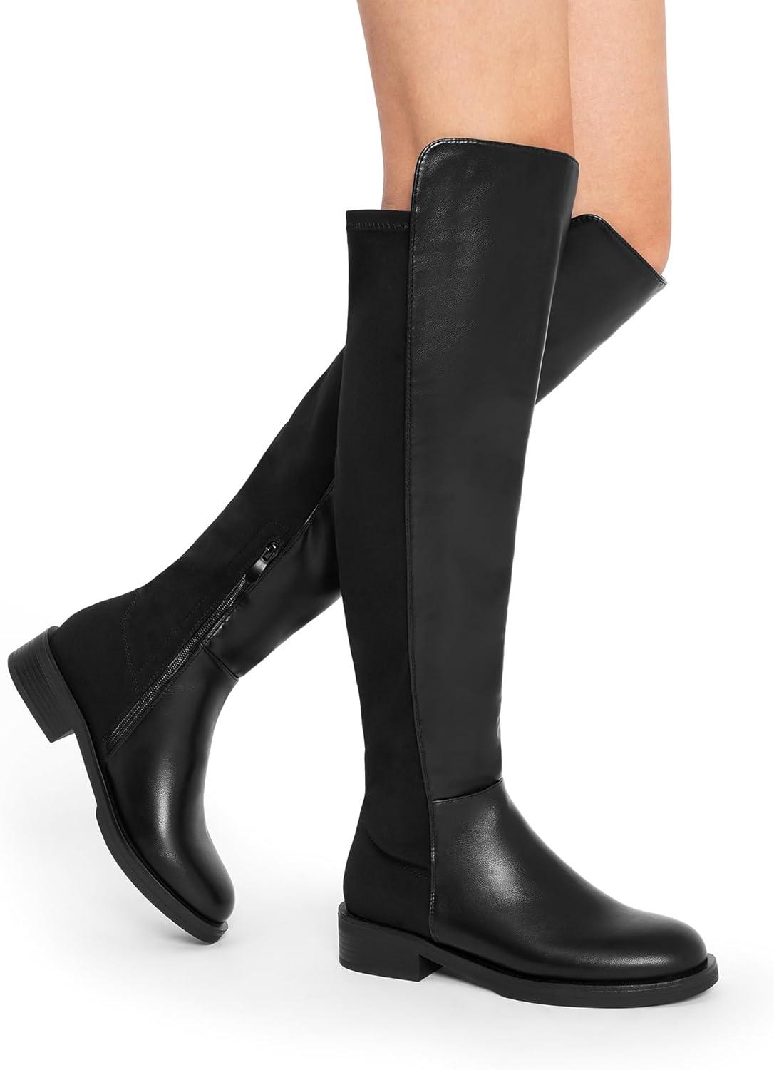 image:imageDREAM PAIRS Womens Knee High Boots Platform Chunky Heel Thigh High Fashion Over The Knee Boots SDOB2407WBlackpu