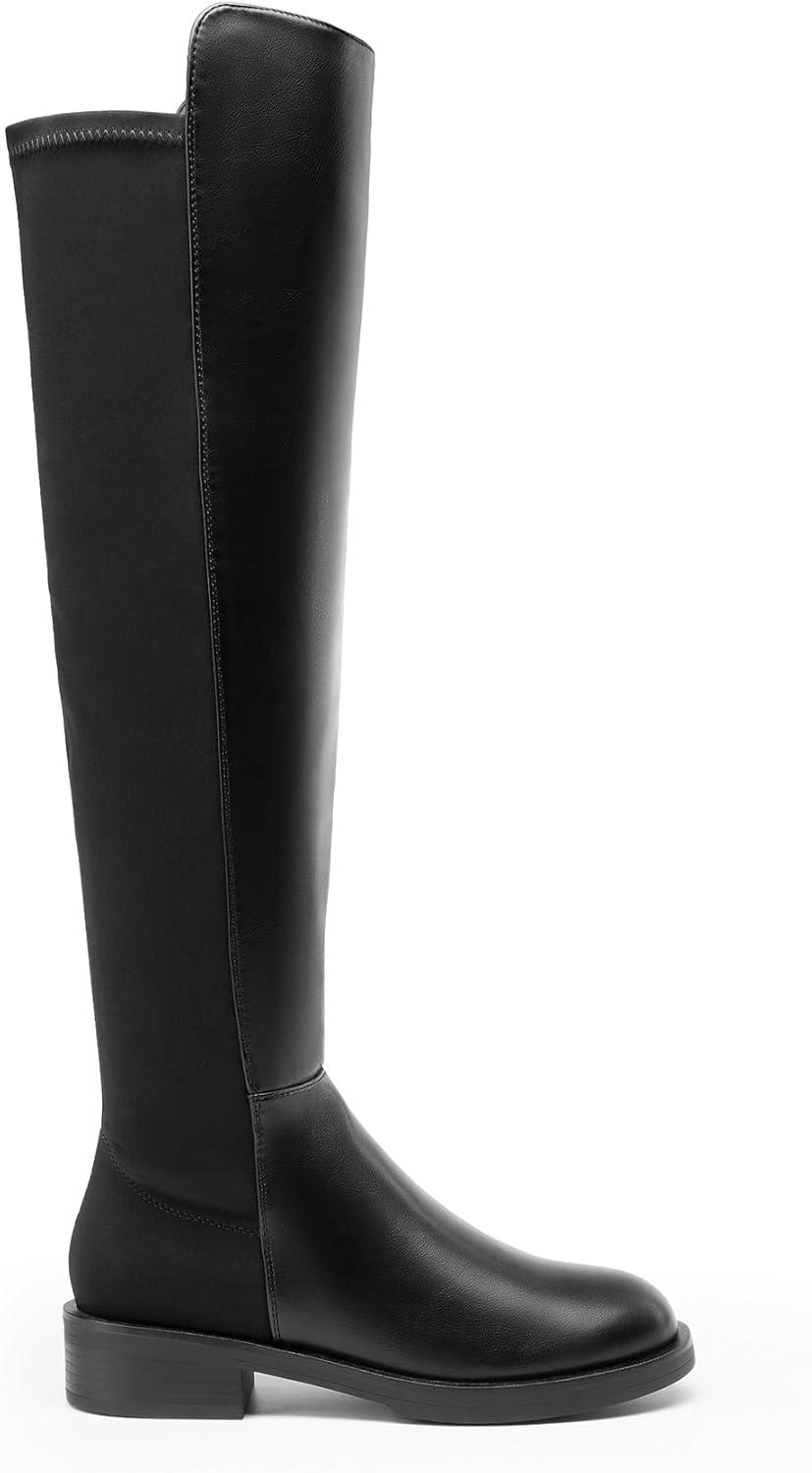 image:imageDREAM PAIRS Womens Knee High Boots Platform Chunky Heel Thigh High Fashion Over The Knee Boots SDOB2407WBlackpu