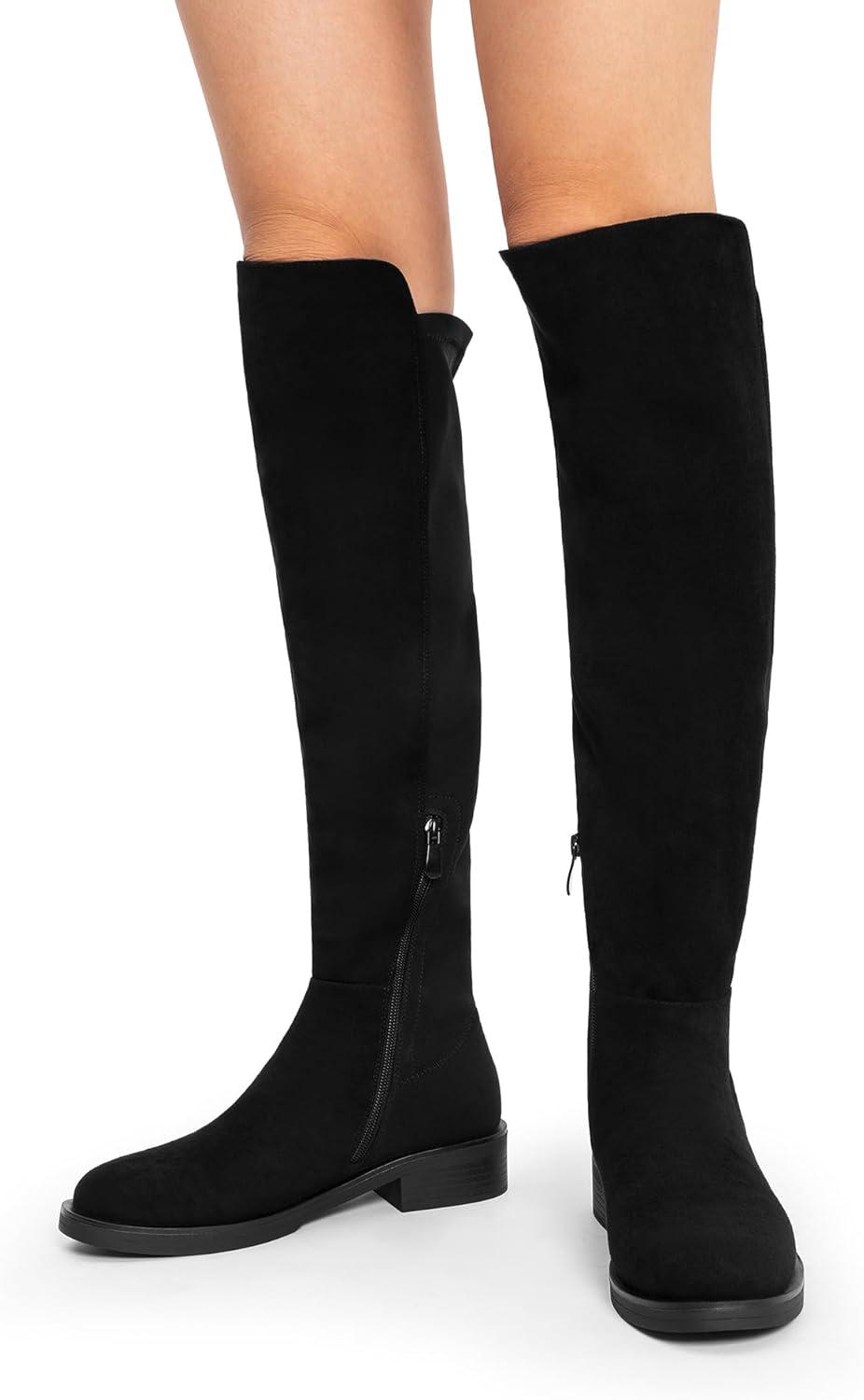 image:imageDREAM PAIRS Womens Knee High Boots Platform Chunky Heel Thigh High Fashion Over The Knee Boots SDOB2407WBlacksuede