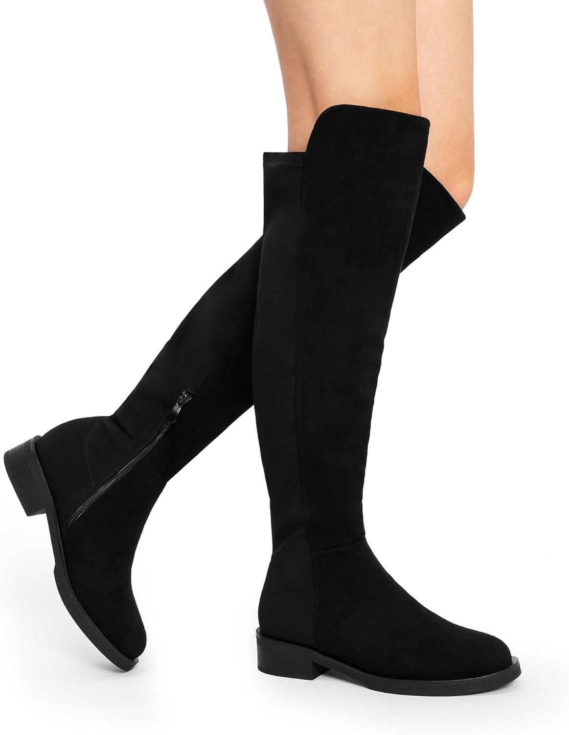 image:imageDREAM PAIRS Womens Knee High Boots Platform Chunky Heel Thigh High Fashion Over The Knee Boots SDOB2407WBlacksuede