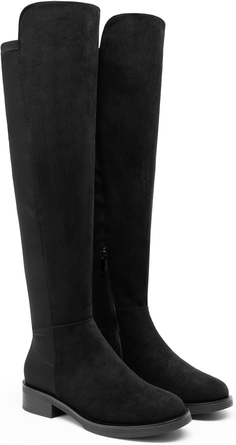 image:imageDREAM PAIRS Womens Knee High Boots Platform Chunky Heel Thigh High Fashion Over The Knee Boots SDOB2407WBlacksuede