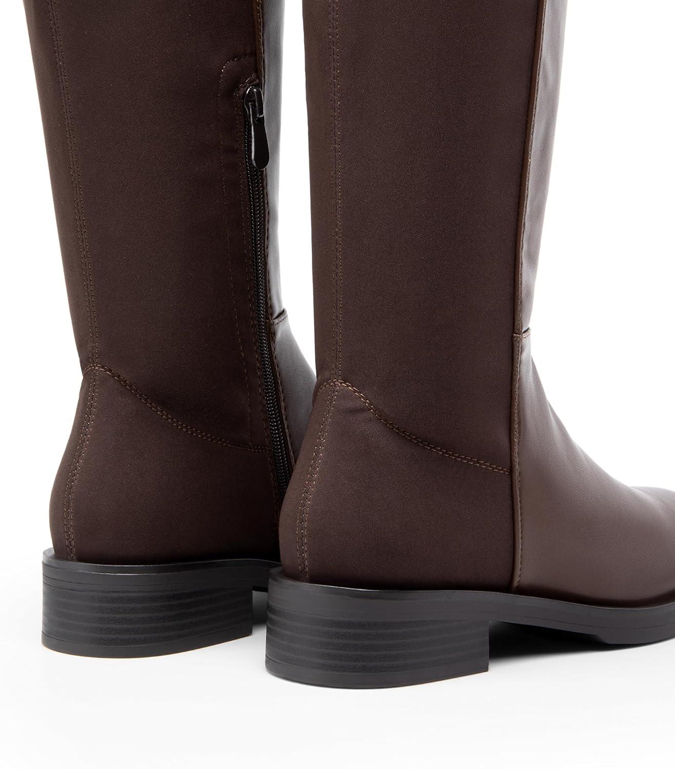 image:imageDREAM PAIRS Womens Knee High Boots Platform Chunky Heel Thigh High Fashion Over The Knee Boots SDOB2407WBrownpu