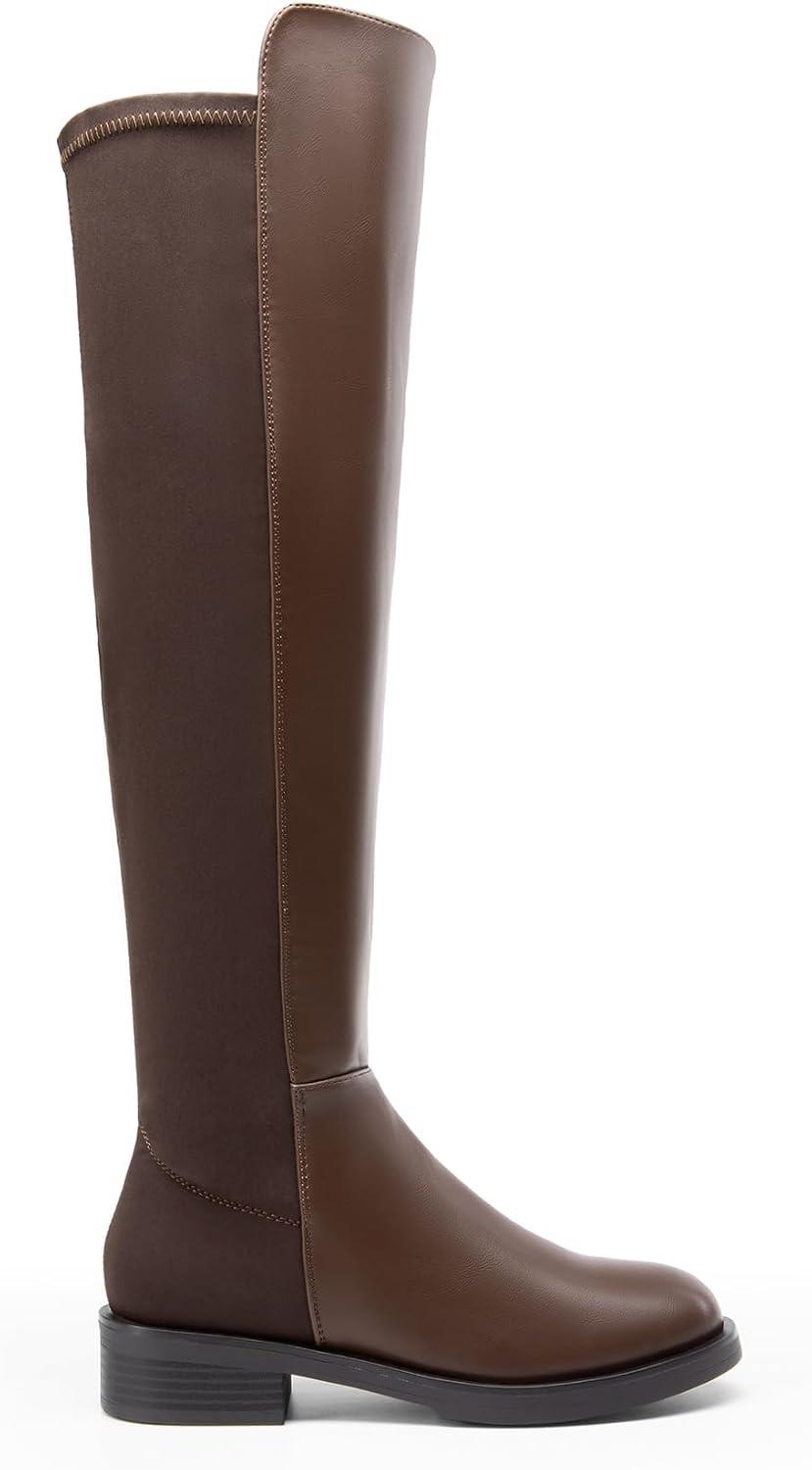 image:imageDREAM PAIRS Womens Knee High Boots Platform Chunky Heel Thigh High Fashion Over The Knee Boots SDOB2407WBrownpu