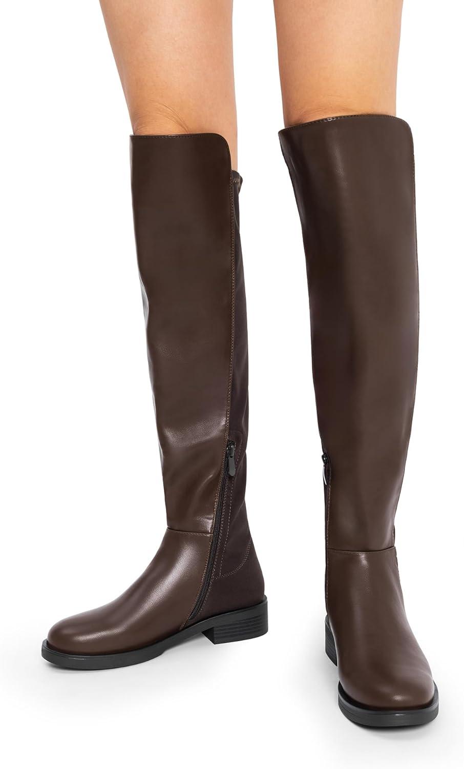 image:imageDREAM PAIRS Womens Knee High Boots Platform Chunky Heel Thigh High Fashion Over The Knee Boots SDOB2407WBrownpu