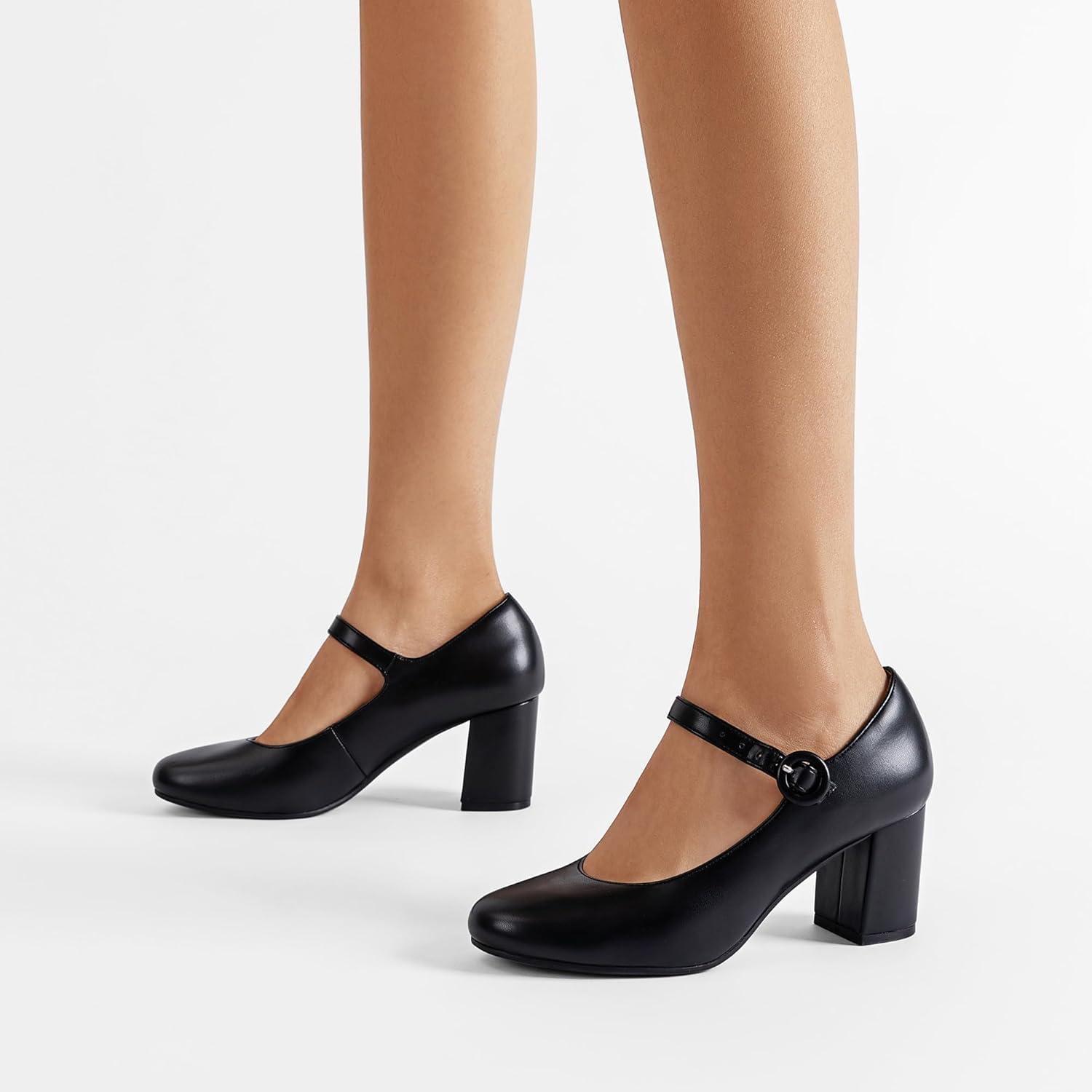 image:imageDREAM PAIRS Womens Mary Jane Shoes Chunky Heel 276 Inch Round Toe Vintage Office Work Pumps Comfortable Low Block Heels Dress Shoes for WomenBlack