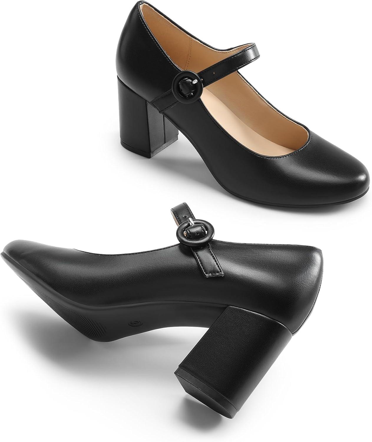 image:imageDREAM PAIRS Womens Mary Jane Shoes Chunky Heel 276 Inch Round Toe Vintage Office Work Pumps Comfortable Low Block Heels Dress Shoes for WomenBlack