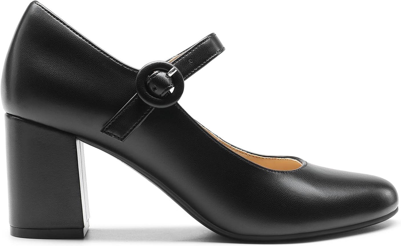 image:imageDREAM PAIRS Womens Mary Jane Shoes Chunky Heel 276 Inch Round Toe Vintage Office Work Pumps Comfortable Low Block Heels Dress Shoes for WomenBlack