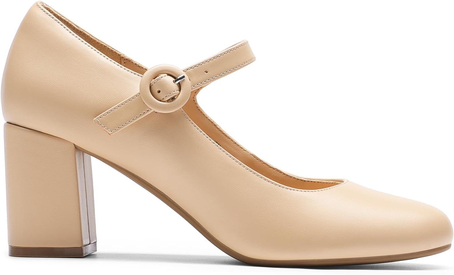 image:imageDREAM PAIRS Womens Mary Jane Shoes Chunky Heel 276 Inch Round Toe Vintage Office Work Pumps Comfortable Low Block Heels Dress Shoes for WomenNude