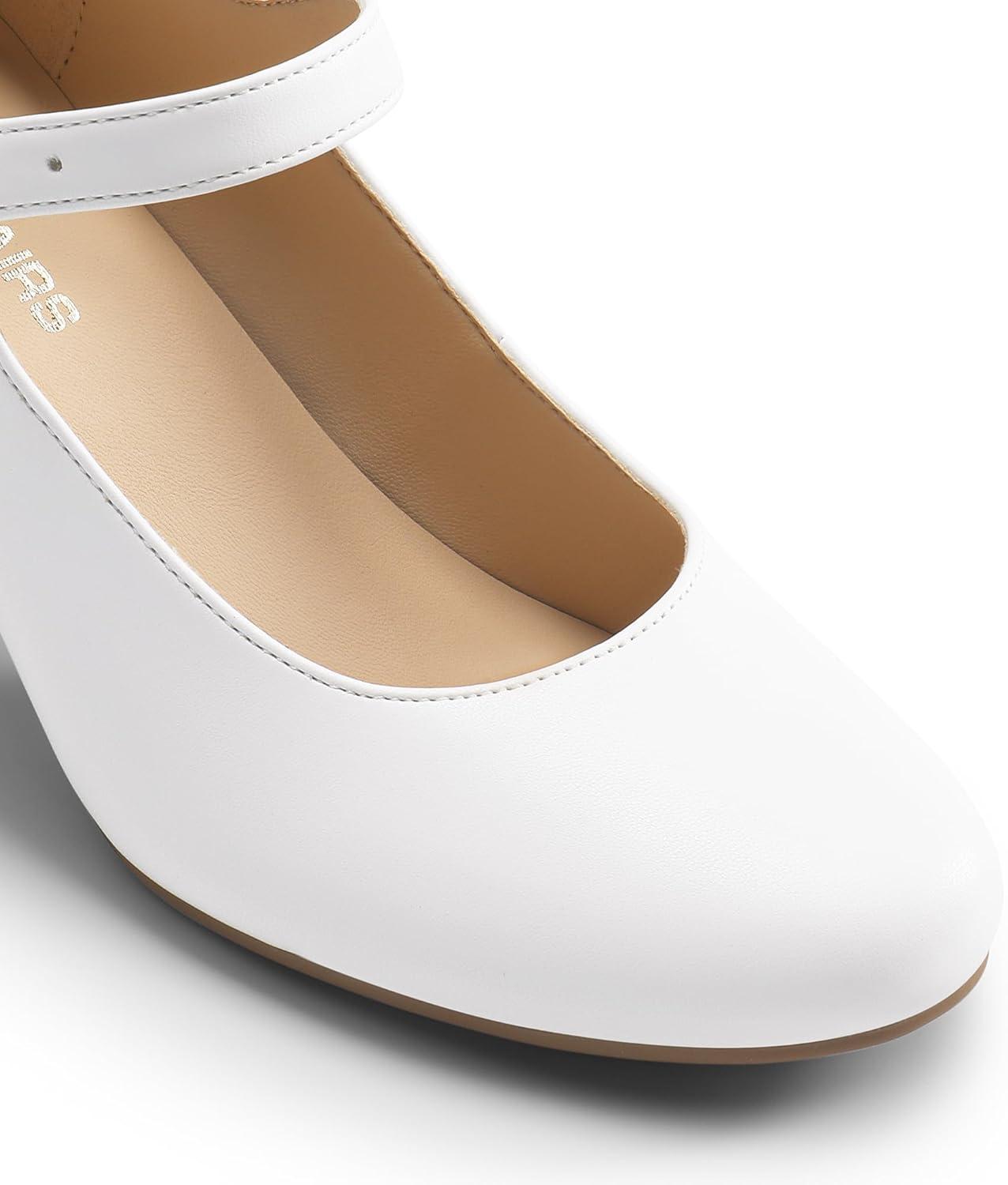 image:imageDREAM PAIRS Womens Mary Jane Shoes Chunky Heel 276 Inch Round Toe Vintage Office Work Pumps Comfortable Low Block Heels Dress Shoes for WomenWhite