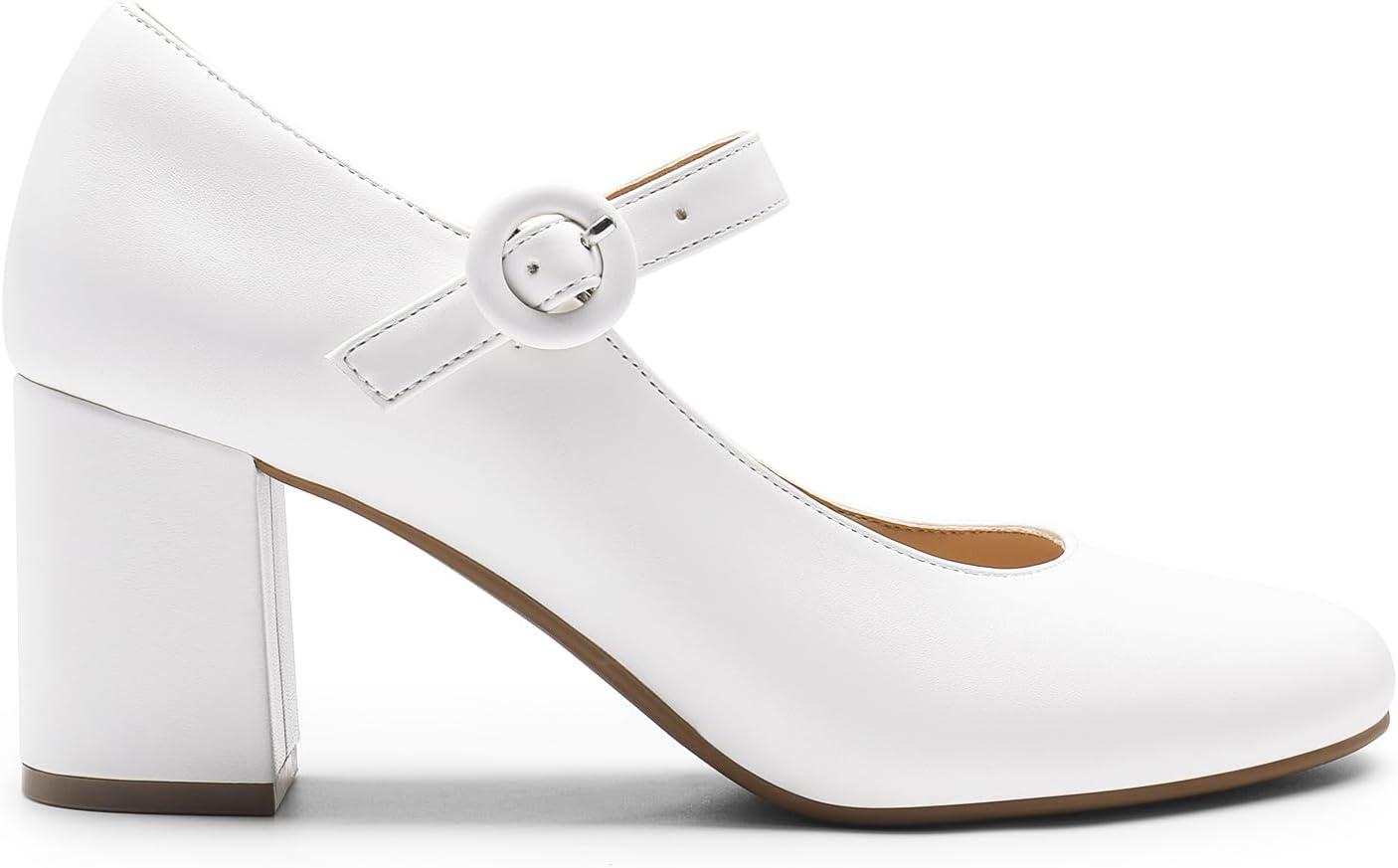 image:imageDREAM PAIRS Womens Mary Jane Shoes Chunky Heel 276 Inch Round Toe Vintage Office Work Pumps Comfortable Low Block Heels Dress Shoes for WomenWhite