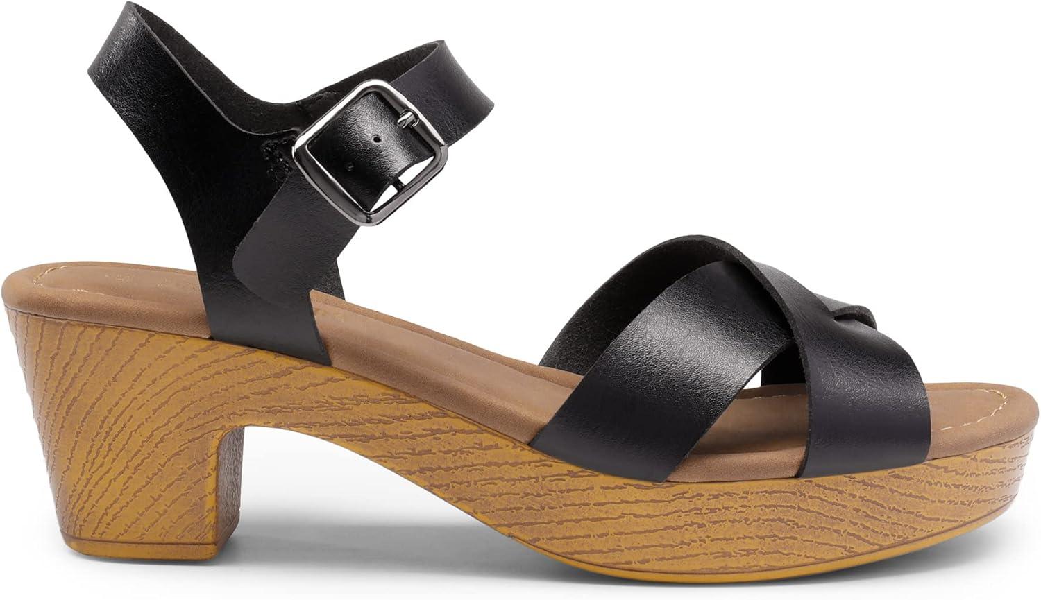 image:imageDREAM PAIRS Womens Platform Chunky Heels Faux Wood Block Heels Cute Open Toe Ankle Strap Crisscross Mid Heels Wedding Party Dance Pump Sandals ShoesSize 8BlackSDHS2347W