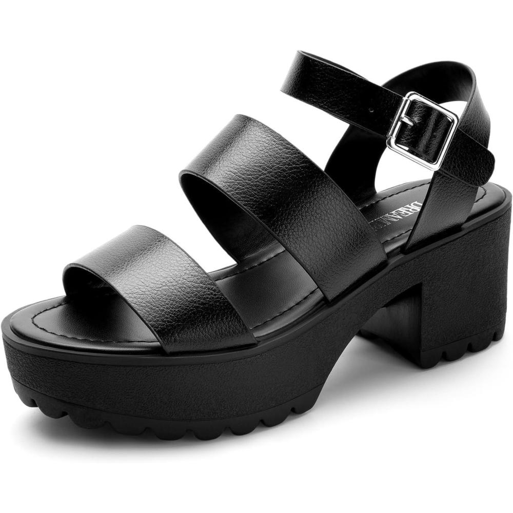 image:imageDREAM PAIRS Platform Heels for Women Lightweight Chunky Open Toe Stylish Comfortable Fisherman Sandals with Adjustable Ankle StrapBlackoily