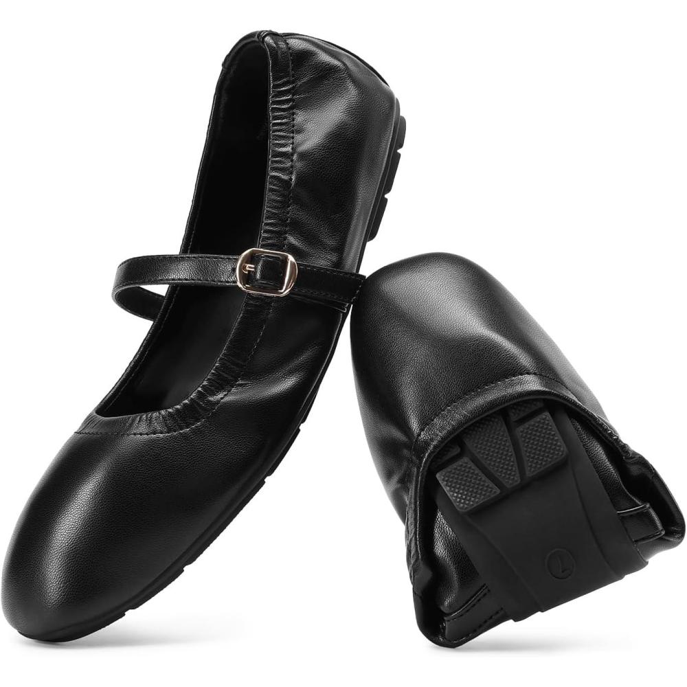 image:imageDREAM PAIRS Womens Ballet Flats Foldable Square Toe Mary Jane Flats Comfortable Slip On Dress Shoes Business Casual Work Mary Jane ShoesBlack
